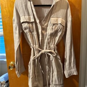 Fashion Nova Beige Button-Up Belted romper